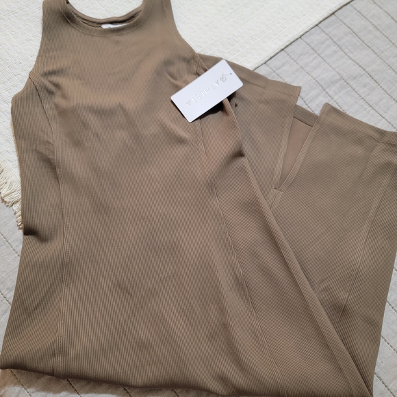 ✨️ NWT Athleta Seasoft Tan Rib Midi Tank Dress Small Tall - Picture 6 of 8
